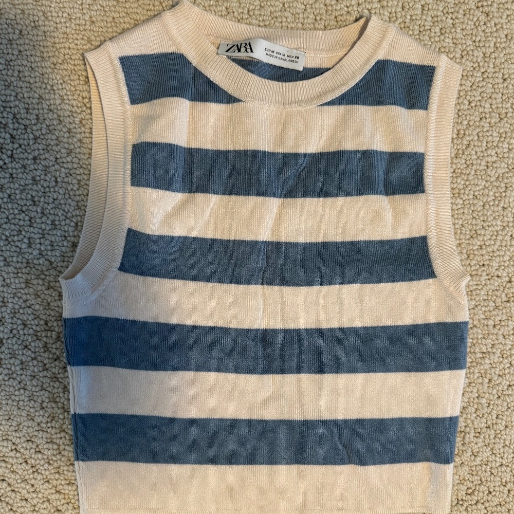 Zara Striped Cropped Tank Top Size M